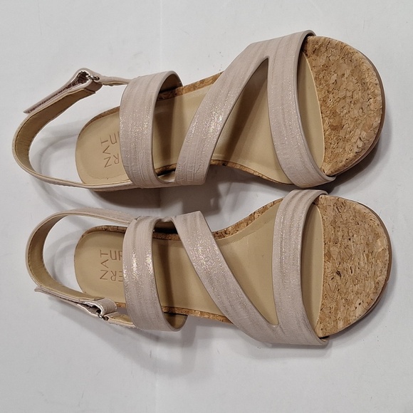 Naturalizer (NEW) Adria Cork Wedge Strappy Comfort Metallic Taupe Sandal Size 9 - Picture 1 of 11